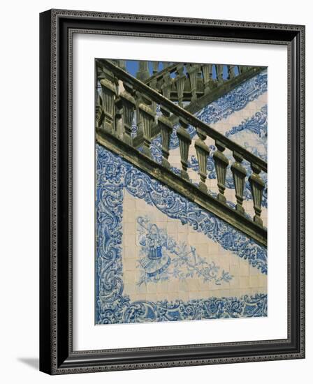 Detail of External Staircase Decorated with Azulejos (Tiles), Algarve, Portugal-Nedra Westwater-Framed Photographic Print