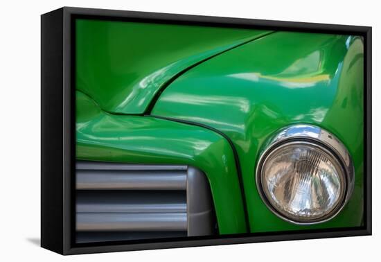 Detail of green classic American GMC truck in Trinidad, Cuba-Janis Miglavs-Framed Premier Image Canvas