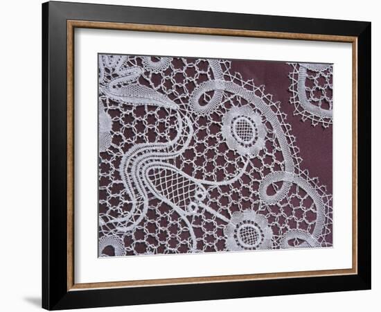 Detail of Handmade Lace at the Historic Lace Center, Kantcentrum, Bruges, Belgium-Cindy Miller Hopkins-Framed Photographic Print