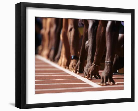 Detail of Hands at the Start of 100M Race-Steven Sutton-Framed Photographic Print