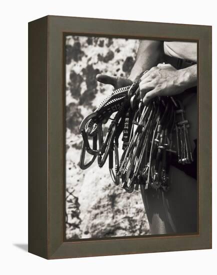 Detail of Hands with Climbing Equipments-Paul Sutton-Framed Premier Image Canvas