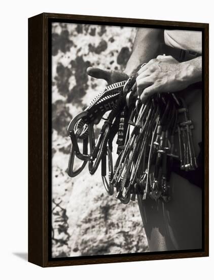 Detail of Hands with Climbing Equipments-Paul Sutton-Framed Premier Image Canvas