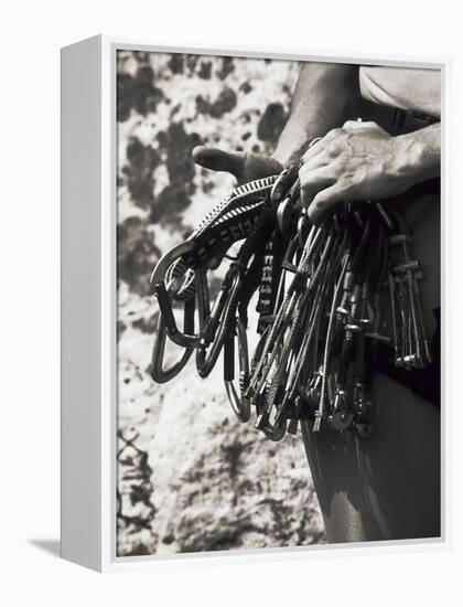 Detail of Hands with Climbing Equipments-Paul Sutton-Framed Premier Image Canvas