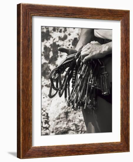 Detail of Hands with Climbing Equipments-Paul Sutton-Framed Photographic Print