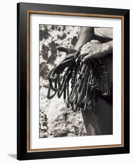 Detail of Hands with Climbing Equipments-Paul Sutton-Framed Photographic Print