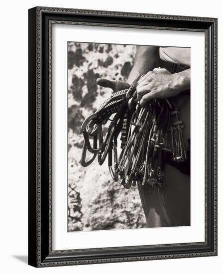 Detail of Hands with Climbing Equipments-Paul Sutton-Framed Photographic Print