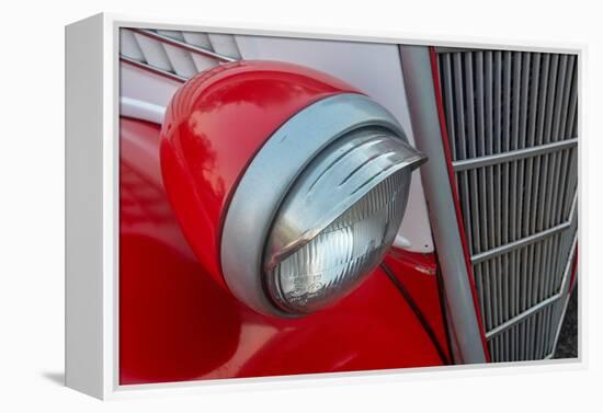 Detail of head light and grill on red classic American Ford in Habana, Havana, Cuba.-Janis Miglavs-Framed Premier Image Canvas