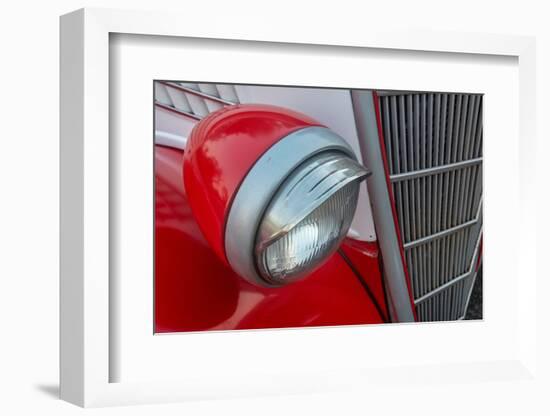 Detail of head light and grill on red classic American Ford in Habana, Havana, Cuba.-Janis Miglavs-Framed Photographic Print