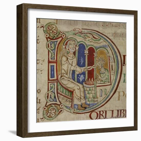 Detail of historiated initial D-English-Framed Giclee Print