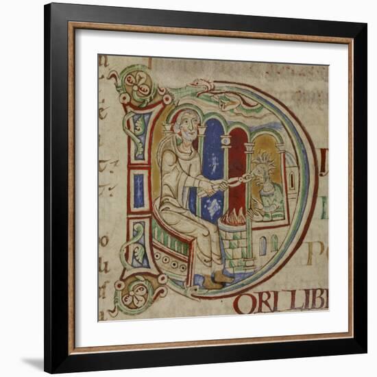 Detail of historiated initial D-English-Framed Giclee Print