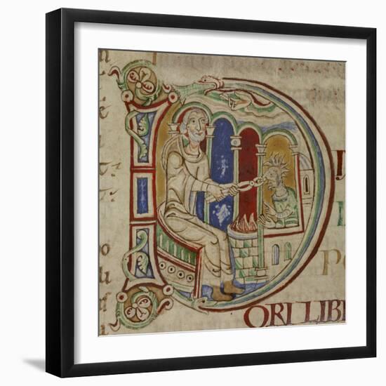 Detail of historiated initial D-English-Framed Giclee Print