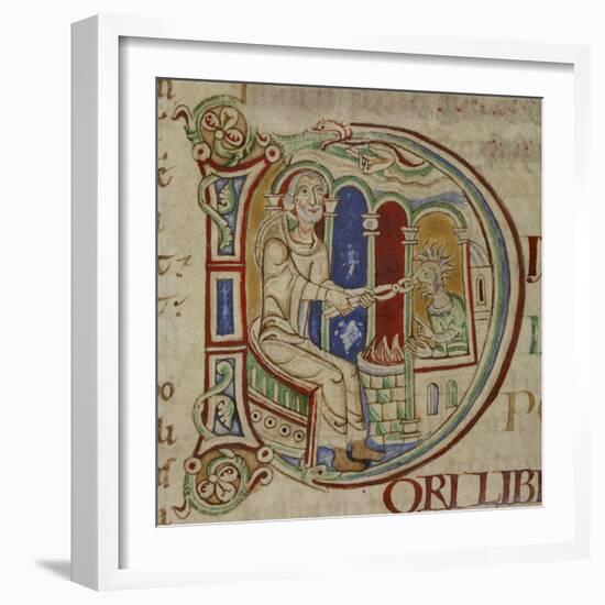 Detail of historiated initial D-English-Framed Giclee Print