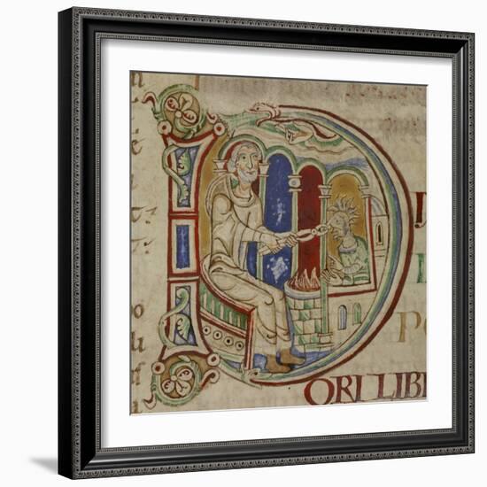 Detail of historiated initial D-English-Framed Giclee Print
