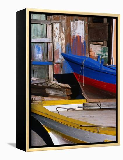 Detail of Hulls of Rinella Fishing Boats, Rinella, Sicily, Italy-Dallas Stribley-Framed Premier Image Canvas