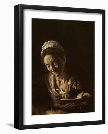 Detail of Innkeeper's Wife from Supper at Emmaus, 1606 (Oil on Canvas)-Michelangelo Merisi da Caravaggio-Framed Giclee Print