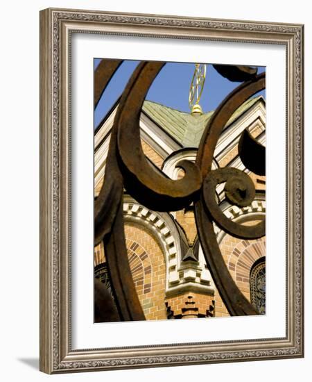 Detail of Iron Gate with Cathedral in Background, St. Petersburg, Russia-Nancy & Steve Ross-Framed Photographic Print