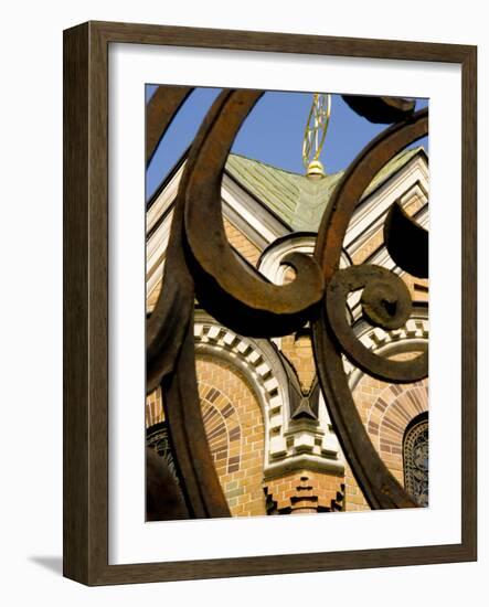 Detail of Iron Gate with Cathedral in Background, St. Petersburg, Russia-Nancy & Steve Ross-Framed Photographic Print