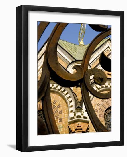 Detail of Iron Gate with Cathedral in Background, St. Petersburg, Russia-Nancy & Steve Ross-Framed Photographic Print