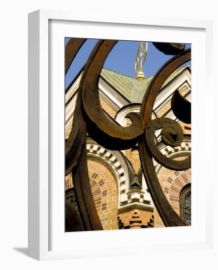 Detail of Iron Gate with Cathedral in Background, St. Petersburg, Russia-Nancy & Steve Ross-Framed Photographic Print