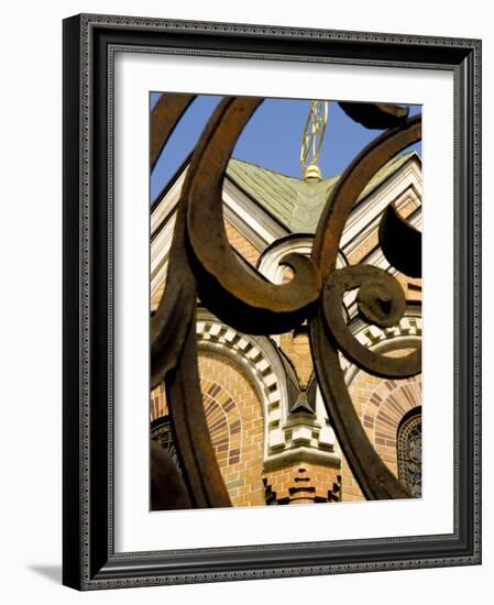 Detail of Iron Gate with Cathedral in Background, St. Petersburg, Russia-Nancy & Steve Ross-Framed Photographic Print