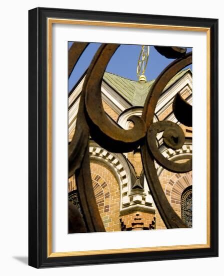 Detail of Iron Gate with Cathedral in Background, St. Petersburg, Russia-Nancy & Steve Ross-Framed Photographic Print