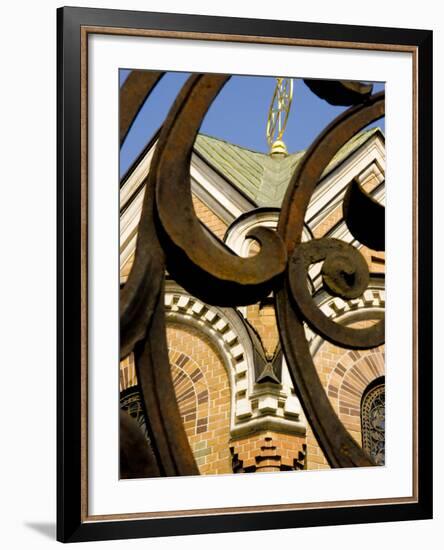 Detail of Iron Gate with Cathedral in Background, St. Petersburg, Russia-Nancy & Steve Ross-Framed Photographic Print