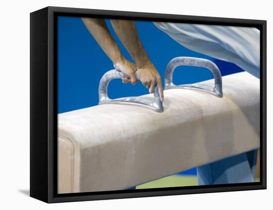 Detail of Male Gymnast Competing on the Pommel Horse, Athens, Greece-Steven Sutton-Framed Premier Image Canvas