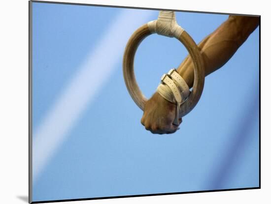 Detail of Male Gymnast Competing on the Rings, Athens, Greece-Steven Sutton-Mounted Photographic Print