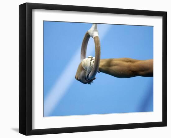 Detail of Male Gymnast Competing on the Rings, Athens, Greece-Steven Sutton-Framed Photographic Print