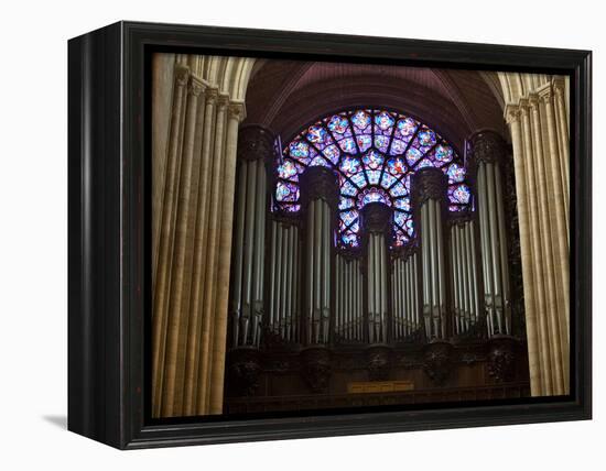 Detail of Notre Dame Cathedral Pipe Organ and Stained Glass Window, Paris, France-Jim Zuckerman-Framed Premier Image Canvas