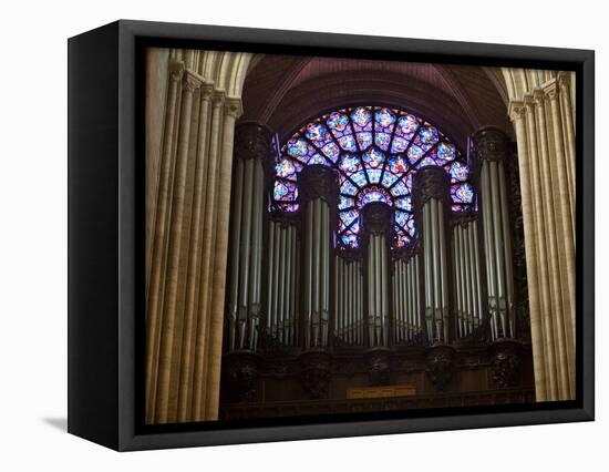 Detail of Notre Dame Cathedral Pipe Organ and Stained Glass Window, Paris, France-Jim Zuckerman-Framed Premier Image Canvas