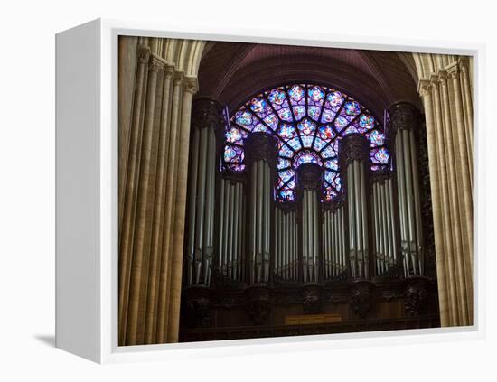 Detail of Notre Dame Cathedral Pipe Organ and Stained Glass Window, Paris, France-Jim Zuckerman-Framed Premier Image Canvas