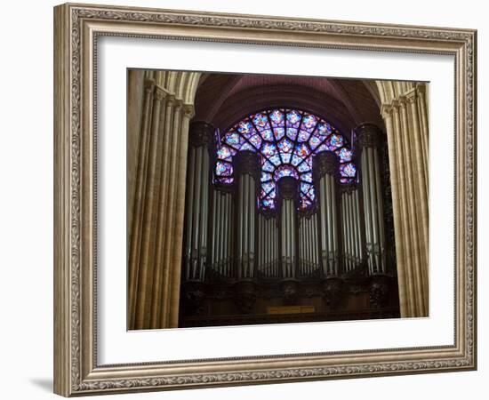 Detail of Notre Dame Cathedral Pipe Organ and Stained Glass Window, Paris, France-Jim Zuckerman-Framed Photographic Print