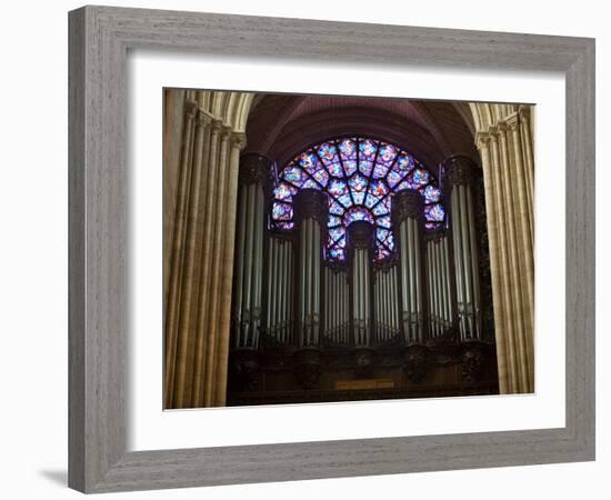 Detail of Notre Dame Cathedral Pipe Organ and Stained Glass Window, Paris, France-Jim Zuckerman-Framed Photographic Print