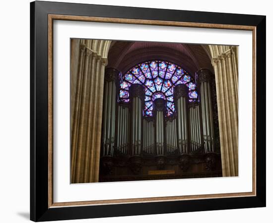 Detail of Notre Dame Cathedral Pipe Organ and Stained Glass Window, Paris, France-Jim Zuckerman-Framed Photographic Print