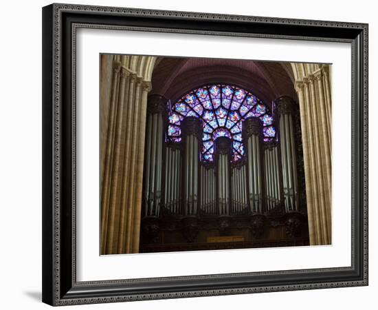 Detail of Notre Dame Cathedral Pipe Organ and Stained Glass Window, Paris, France-Jim Zuckerman-Framed Photographic Print