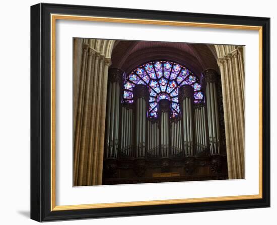 Detail of Notre Dame Cathedral Pipe Organ and Stained Glass Window, Paris, France-Jim Zuckerman-Framed Photographic Print