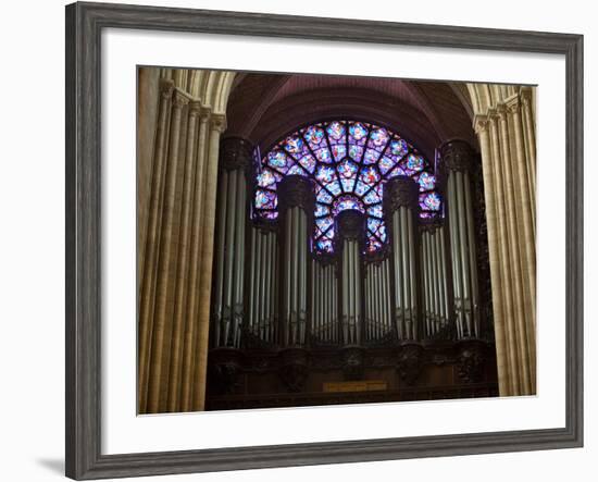 Detail of Notre Dame Cathedral Pipe Organ and Stained Glass Window, Paris, France-Jim Zuckerman-Framed Photographic Print