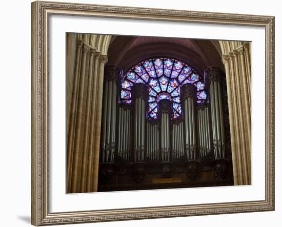 Detail of Notre Dame Cathedral Pipe Organ and Stained Glass Window, Paris, France-Jim Zuckerman-Framed Photographic Print