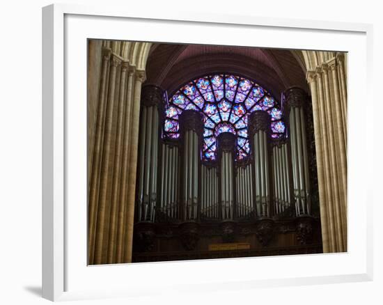 Detail of Notre Dame Cathedral Pipe Organ and Stained Glass Window, Paris, France-Jim Zuckerman-Framed Photographic Print