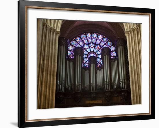 Detail of Notre Dame Cathedral Pipe Organ and Stained Glass Window, Paris, France-Jim Zuckerman-Framed Photographic Print