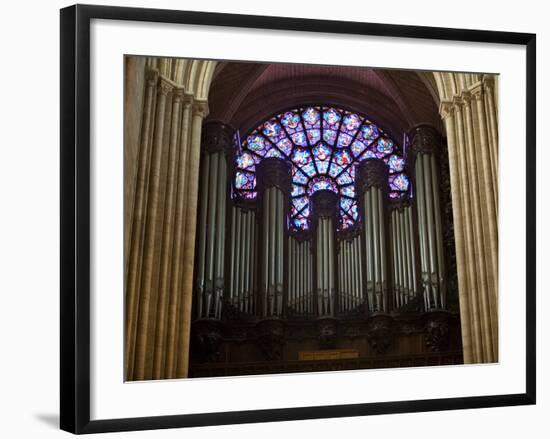 Detail of Notre Dame Cathedral Pipe Organ and Stained Glass Window, Paris, France-Jim Zuckerman-Framed Photographic Print