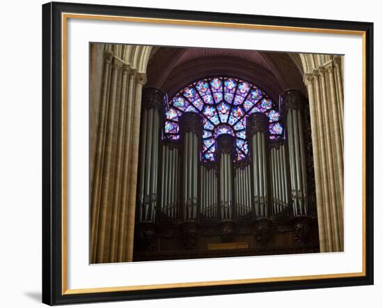 Detail of Notre Dame Cathedral Pipe Organ and Stained Glass Window, Paris, France-Jim Zuckerman-Framed Photographic Print