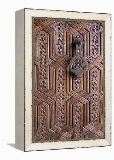 Detail of Old Ornately Carved Wooden Door, Medina, Marrakesh, Morocco, North Africa, Africa-Stephen Studd-Framed Premier Image Canvas