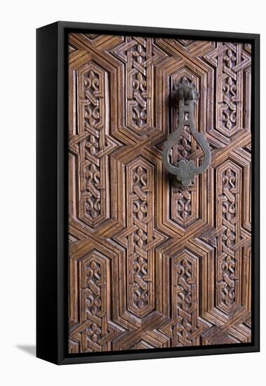 Detail of Old Ornately Carved Wooden Door, Medina, Marrakesh, Morocco, North Africa, Africa-Stephen Studd-Framed Premier Image Canvas