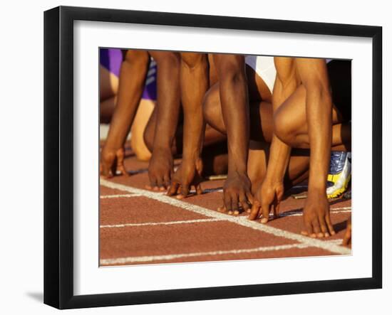 Detail of Runners Hands at the Start of a Mens 100M Race-Steven Sutton-Framed Photographic Print