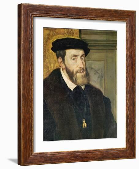 Detail of Seated Portrait of Emperor Charles V (1488-1576) 1548-Titian (Tiziano Vecelli)-Framed Giclee Print