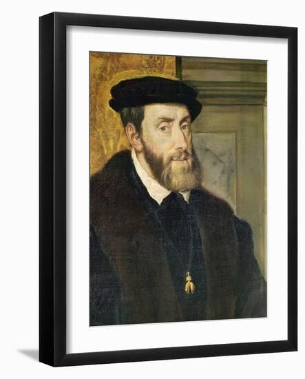 Detail of Seated Portrait of Emperor Charles V (1488-1576) 1548-Titian (Tiziano Vecelli)-Framed Giclee Print