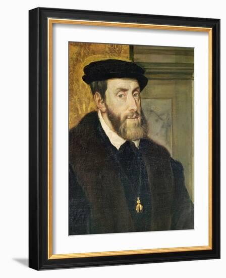 Detail of Seated Portrait of Emperor Charles V (1488-1576) 1548-Titian (Tiziano Vecelli)-Framed Giclee Print