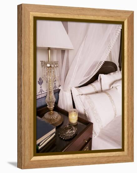 Detail of Side Table and Four Poster Bed in Bedroom, Lutyens Style Bungalow, New Delhi, India-John Henry Claude Wilson-Framed Premier Image Canvas